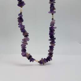 Sterling Silver Amethyst Nuggets FW Pearl Endless 31 Inch Necklace 90.0g