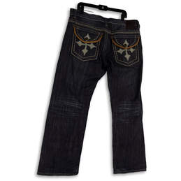 Mens Black Denim Dark Wash Embroidered Pockets Straight Leg Jeans Size 38 alternative image