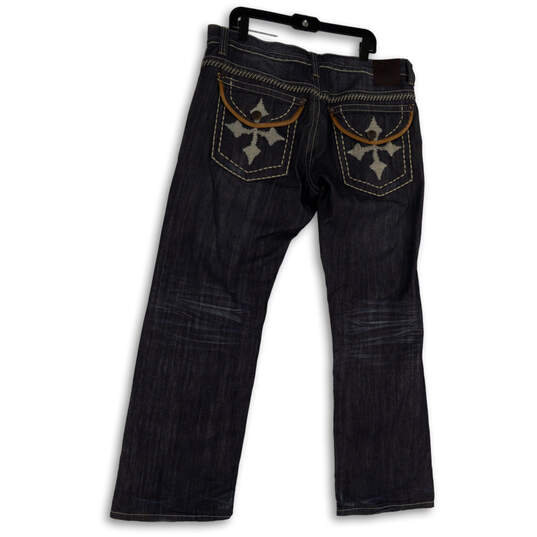 Mens Black Denim Dark Wash Embroidered Pockets Straight Leg Jeans Size 38 image number 2