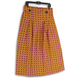 Womens Orange Geometric Pleated Stretch Pull-On A-Line Skirt Size Large