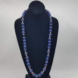 Endless 14k Gold Carved Lapis Beaded Necklace 122.9g