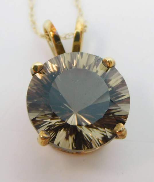 14K Gold Smoky Quartz Faceted Circle Pendant Chain Necklace 3.0g image number 3