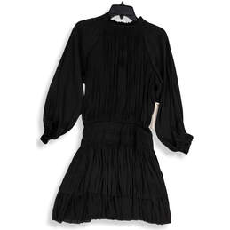 NWT Womens Black Ruffle Tie Neck Smocked Balloon Sleeve Mini Dress Size S alternative image