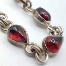 925 Sterling Silver + Garnet Teardrop Link Chain Bracelet - 7½in alternative image