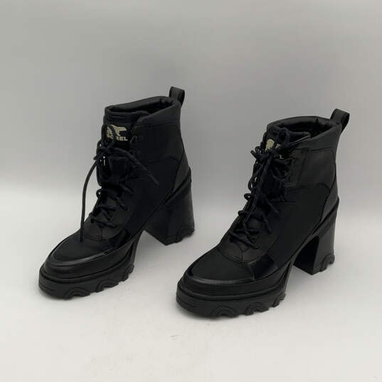 Womens Brex Black Round Toe Block Heel Lace-Up Ankle Combat Boots Size 8 image number 3