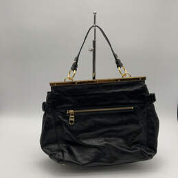 Authentic Womens Black Leather Botton Stud Outer Zip Pocket Handbag alternative image
