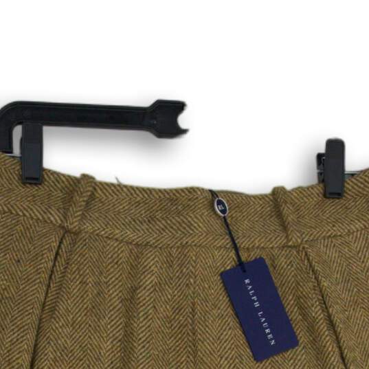 NWT Womens Brown Herringbone Pleated Side Zip Short A-Line Skirt Size 14 image number 4