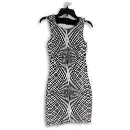 NWT Womens Black White Sequins Geometric Back Cutout Sheath Dress Size 3