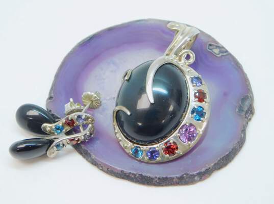 Carolyn Pollack 925 Moondance Rainbow Obsidian Multi Gemstone Pendant & Earrings Set 24.0g image number 1