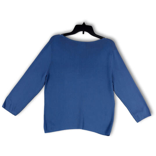 Womens Blue Round Neck Long Sleeve Regular Fit Pullover T-Shirt Size Large image number 2