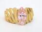 10K Gold Pink Cubic Zirconia Marquise Solitaire Ridged Wide Band Ring 4.2g image number 1