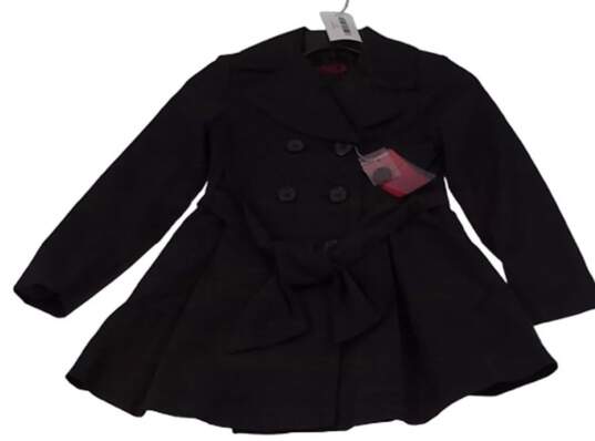 NWT Girls Black JK2251K Long Sleeve Notch Lapel Double Breasted Pea Coat Size M image number 1