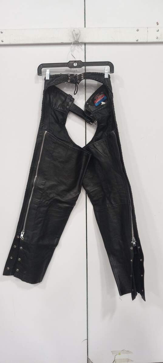 Biker's Leather Stuff Black Leather Motorcycle Chaps Size M image number 1