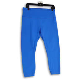 Womens Blue Flat Front Elastic High Waist Pull-On Capri Leggings Size 14