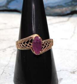 10K Yellow Gold Marquise Cut Ruby Filigree Ring Size 8.75 alternative image
