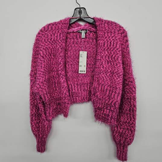 Raspberry Cropped Fuzzy Cardigan image number 1