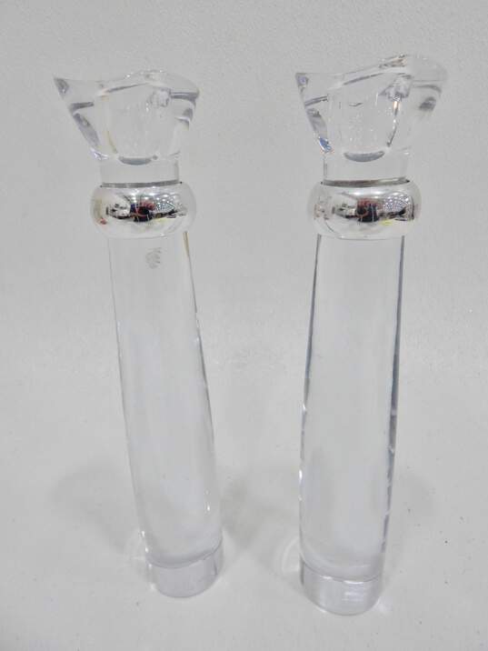 Nambe Candlesticks Crystal Candleholder Pair Vintage image number 2