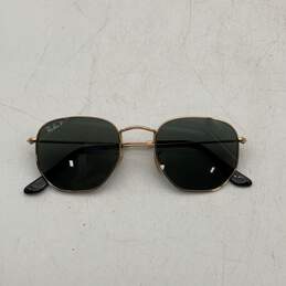 Ray-Ban Unisex Black Lens Gold Frame Flat Hexagonal Sunglasses w/ Case alternative image