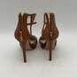 Michael Kors Womens Jaida Brown Gold High Stiletto Heels Strappy Sandals Size 7 image number 4