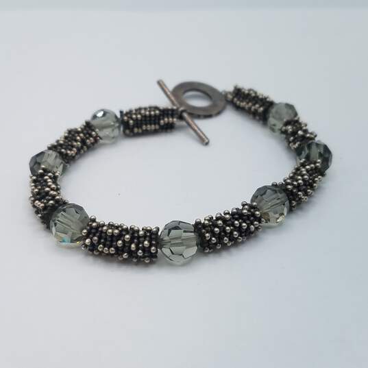 Sterling Silver Faceted Crystal Bead Toggle 7 3/4 Inch Bracelet 25.6g image number 1