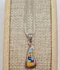 Signed VC Zuni 925 Southwestern Turquoise Lapis Lazuli Spiny Oyster & Onyx Inlay Triangle Pendant Multi Strand Liquid Silver Chain Necklace 4.9g image number 5