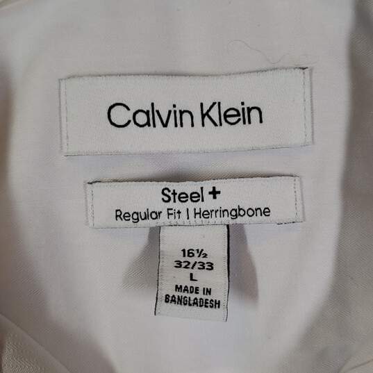 Mens Steel Regular Fit Herringbone Long Sleeve Dress Shirt Size L 16.5 32/33 image number 4