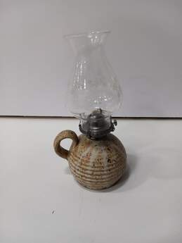 Vintage Ceramic Kerosene Oil Lamp W/ Pyrex Snowflake Topper alternative image