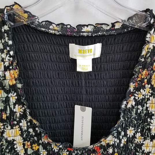 Anthropologie Maeve Women's Black Floral Omya Smocked Maxi Dress Size XS image number 3