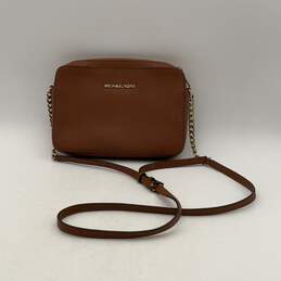 Michael Kors Womens Brown Leather Semi Chain Strap Inner Pocket Crossbody Bag