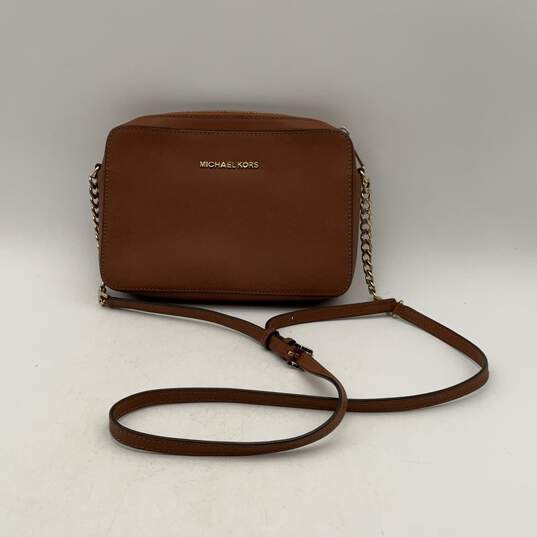 Michael Kors Womens Brown Leather Semi Chain Strap Inner Pocket Crossbody Bag image number 1