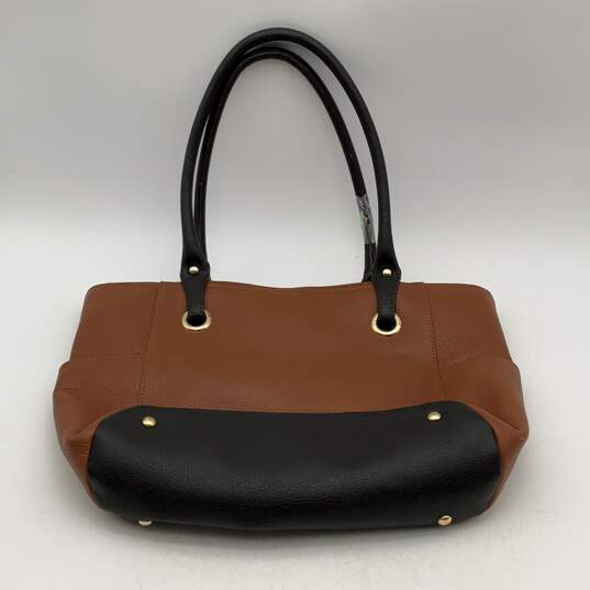 Calvin Klein Womens Black Brown Leather Bottom Stud Double Strap Tote Handbag image number 2