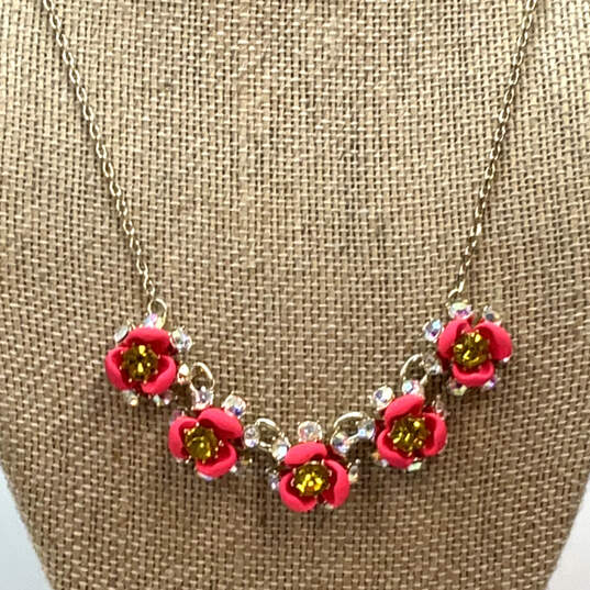 Designer Betsey Johnson Gold-Tone Red Floral Rhinestone Statement Necklace image number 1