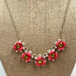Designer Betsey Johnson Gold-Tone Red Floral Rhinestone Statement Necklace