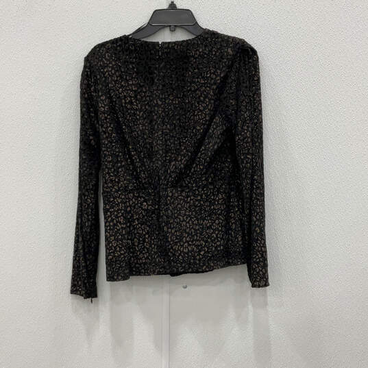 NWT Womens Black Gold Animal Print Long Sleeve V-Neck Blouse Tops Size 10 image number 2