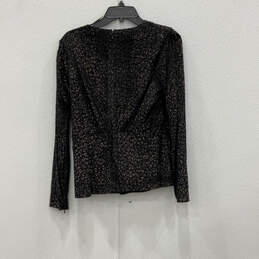 NWT Womens Black Gold Animal Print Long Sleeve V-Neck Blouse Tops Size 10 alternative image