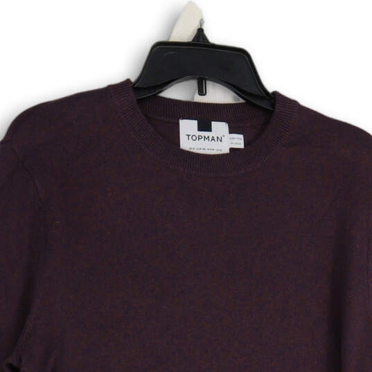 Mens Purple Knitted Crew Neck Long Sleeve Pullover Sweater Size Medium image number 3