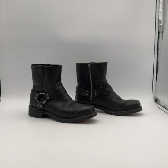 Mens El Paso Black Leather Round Toe Ankle Motorcycle Biker Boots Size 10.5 image number 3