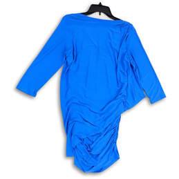 Womens Blue 3/4 Sleeve V-Neck Stretch Versatile Pullover Sheath Dress Sz L alternative image