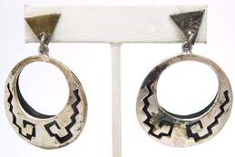 Taxco Mexico 925 Modernist Stepped Cut Outs Tapered Circle Drop Post Earrings alternative image