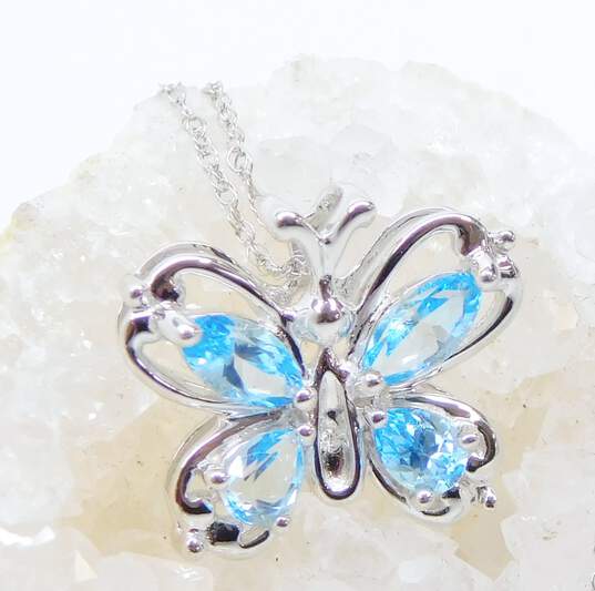 10K White Gold Blue Topaz Diamond Accent Butterfly Pendant Necklace 2.0g image number 4