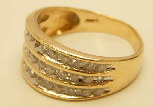10K Yellow Gold 0.46 CTTW Round Diamond Channel Set Inlay 3 Row Ring 3.3g image number 2