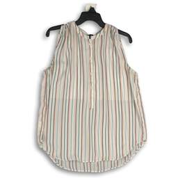 Ann Taylor Womens Multicolor Striped Henley Neck Sleeveless Blouse Top Size M