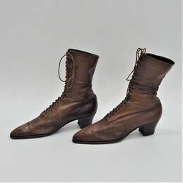 Antique Victorian Edwardian Era Brown Leather Lace Up Boots Heels Women's Shoes
