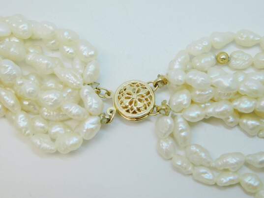 Romantic 14k Yellow Gold Clasp & Beads 10 Strand Fresh Water Pearl Necklace 138.9g image number 3