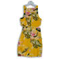 Womens Yellow Floral Round Neck Cut Off Waist Back Zip A-Line Dress Size S image number 1
