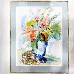 Artist Barbara Frith Signed Wildflower Bouquet Watercolor Art Framed Painting