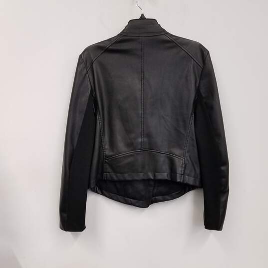 Womens Black Long Sleeve Asymmetrical Zipper Motorcycle Jacket Size Large image number 2