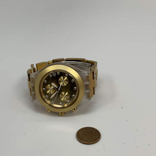 Designer Swatch Swiss Gold-Tone Chronograph Round Dial Analog Wristwatch image number 2
