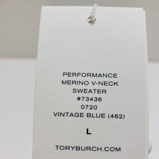 Tory Sport Performance Merino Blue V-Neck Pullover Sweater LG NWT image number 4