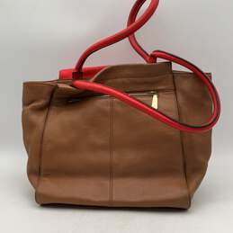 Vince Camuto Womens Julia Tan Red Leather Double Handle Satchel Bag Purse alternative image